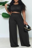 Apricot Casual Solid Frenulum O Neck Plus Size Two Pieces