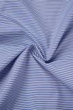 Light Blue Casual Striped Print Patchwork Shirt Collar Long Sleeve Dresses
