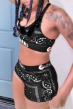 Black Sexy Casual Print Backless U Neck Sleeveless Two Pieces