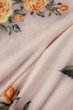 Apricot Sexy Print See-through O Neck Long Sleeve Dresses