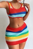 Colour Sexy Casual Patchwork Basic U Neck Sleeveless Two Pieces