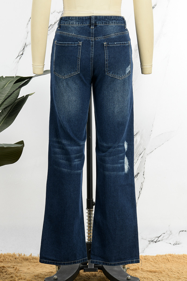 Fashion Daily Ripped Mid Waist Regular Denim