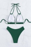 Ink Green Sexy Solid Bandage Backless Swimwears (With Paddings)