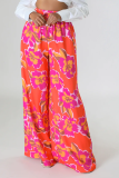 Red Casual Print Patchwork Straight High Waist Wide Leg Full Print Bottoms
