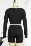 Black Casual Sportswear Solid Patchwork Square Collar Long Sleeve Two Pieces