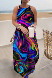 Multi-color Casual Print Basic O Neck Long Dress Dresses