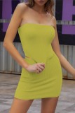 Green Yellow Sexy Casual Solid Backless Strapless Sleeveless Two Pieces