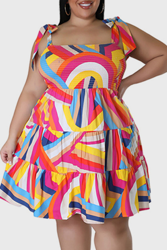 Colour Sexy Casual Print Bandage Backless Spaghetti Strap Sleeveless Dress Plus Size Dresses