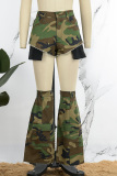 Camouflage Casual Camouflage Print Patchwork Skinny Mid Waist Conventional Full Print Shorts