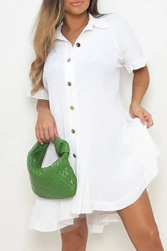 White Casual Solid Patchwork Turndown Collar Shirt Dress Dresses