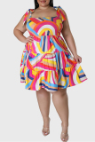 Colour Sexy Casual Print Bandage Backless Spaghetti Strap Sleeveless Dress Plus Size Dresses
