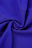Royal Blue Casual Solid Patchwork V Neck A Line Dresses