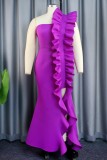 Purple Sexy Formal Solid Patchwork Slit Evening Dress Dresses