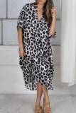 Camel Casual Print Leopard Patchwork V Neck Printed Dress Dresses