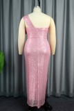 Pink Sexy Formal Patchwork Backless With Bow Oblique Collar Evening Dress Dresses