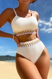 White Sexy Print Patchwork Backless Swimwears (With Paddings)