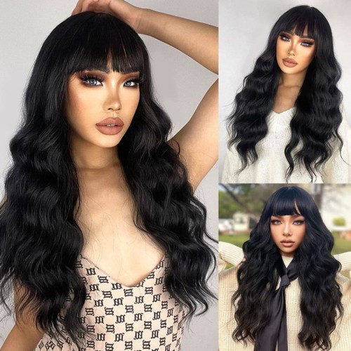 Black Casual Solid Patchwork Wigs