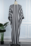 Black White Casual Work Street Striped Patchwork V Neck Straight Dresses