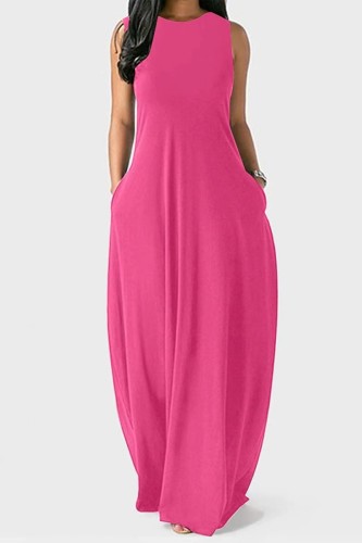 Rose Red Casual Solid Basic O Neck Long Dress Dresses