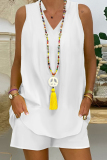 White Casual Solid Basic V Neck Sleeveless Two Pieces
