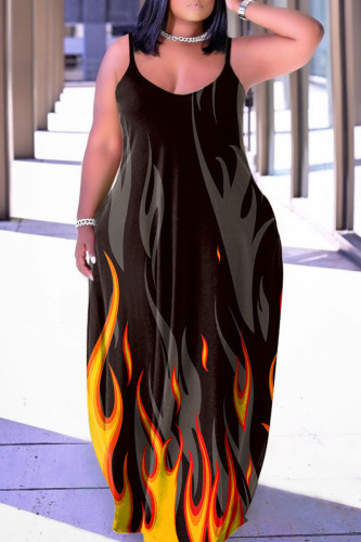 Dark Brown Sexy Casual Print Backless Spaghetti Strap Long Dress Dresses