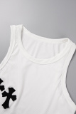 White Casual Patchwork O Neck Sleeveless Two Pieces