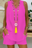 Pink Casual Solid Basic V Neck Sleeveless Two Pieces