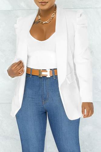 White Fashion Casual Solid Patchwork Turn-back Collar Outerwear