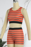 Blue Casual Striped Print Basic O Neck Sleeveless Two Pieces
