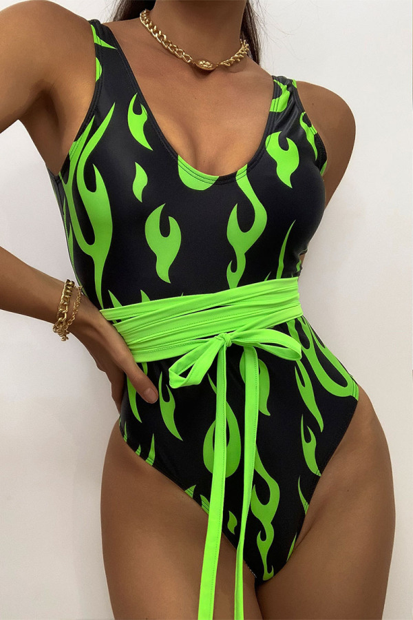 Green Sexy Solid Patchwork Swimwears(Green  With Belt)