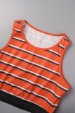 Pink Casual Striped Print Basic O Neck Sleeveless Two Pieces
