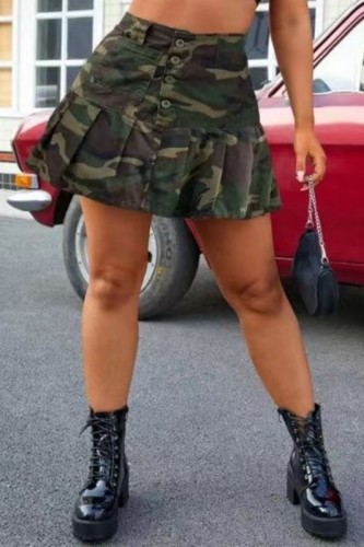Camouflage Casual Camouflage Print Patchwork Regular High Waist Conventional Full Print Skirt