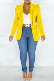 Yellow Fashion Casual Solid Patchwork Turn-back Collar Outerwear
