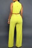 Yellow Fashion Casual Solid Patchwork V Neck Regular Jumpsuits (Without Belt)