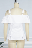 White Casual Solid Backless Off the Shoulder Tops