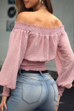 White Fashion Casual Solid Patchwork Off the Shoulder Tops