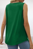 Green Casual Street Solid Fold Square Collar Tops