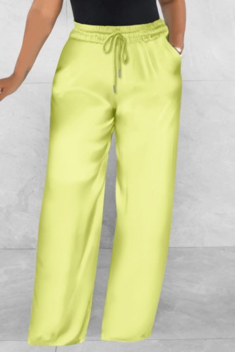 Yellow Casual Solid Basic Regular High Waist Conventional Solid Color Trousers