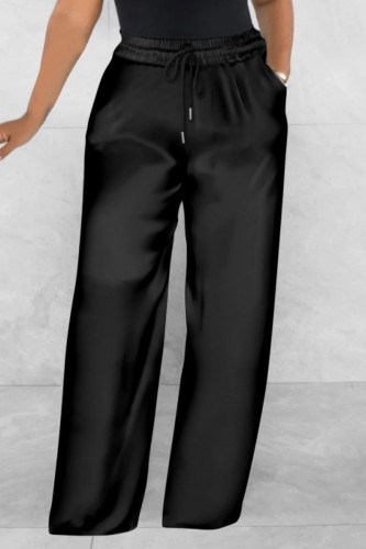 Black Casual Solid Basic Regular High Waist Conventional Solid Color Trousers
