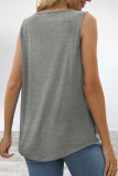 Grey Casual Street Solid Fold Square Collar Tops