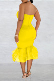 Yellow Sexy Formal Solid Backless Strapless Evening Dress Dresses