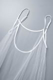 White Sexy Solid Patchwork See-through Spaghetti Strap A Line Dresses