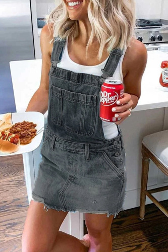 Grey Fashion Street Patchwork Spaghetti Strap Strap Dresses