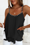 Blue Sexy Vacation Solid Pearl Fold U Neck Tops