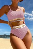 Pink Sexy Print Patchwork Backless Swimwears (With Paddings)