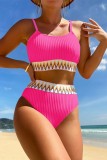 Pink Sexy Print Patchwork Backless Swimwears (With Paddings)
