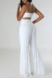 White Sexy Casual Solid Bandage Backless Strapless Regular Jumpsuits
