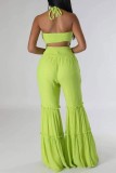 Light Green Sexy Casual Solid Bandage Backless Strapless Regular Jumpsuits