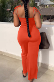Blue Sexy Casual Solid Bandage Backless Spaghetti Strap Regular Jumpsuits