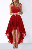Red Sexy Formal Solid Asymmetrical O Neck Evening Dress Dresses